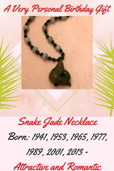 Snake Jade Necklace. Born: 1941, 1953, 1965, 1977, 1989, 2001, 2013. Characteristic: Attractive and Romantic. He is extremely self-critical; strive to excel in all he does. He is equipped with exceptional judgment and is conscientious. Snake Zodiac, Geek Design, Board Pin, Handmade Sellers, Etsy Wedding, Jade Necklace, Wedding Item, Business Advertising, Personalized Birthday Gifts