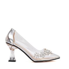 Crafted with care, these wedding shoes are designed to make you feel comfortable and confident on your special day.  Please note: These shoes have skews under the heel part to provide stability and durability. The skews aren't visible when worn. These shoes are designed to fit true to size, so we recommend ordering your regular size. Vegan Leather. For cleaning, use a mild soap solution and wipe the surface with a damp cloth that has been wrung out. Clear Cinderella Heels, Clear Cinderella Shoes, Transparent High Heels, Cinderella Glass Slipper Shoes, Luxury Silver Wedding Shoes With 4-inch Heel, Elegant Silver Kitten Heels With 4-inch Heel, Unique Wedding Shoes, Stocking Fillers For Him, Corporate Chic