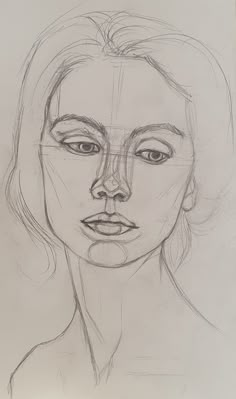 a drawing of a woman's face with lines drawn on the side of it