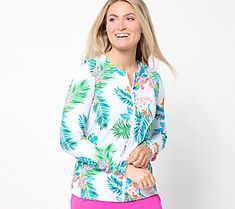 This zip-front swim cardi will take you from the beach to the boardwalk with ease. Top off your swimsuit with this cool cover-up. From Kim Gravel x Swimsuits For All. Long Sleeve Swimwear With Upf 50+ For Spring, Long Sleeve Upf 50+ Swimwear For Spring, Long Sleeve Tops For Pool And Spring, V-neck Tops For Beach Season Swimming, Beachy Upf 50+ Tops For Spring, Stretch Tops For Vacation, Spring Casual Swimming Cover-up, Long Sleeve Tops For Poolside Vacation, Beachy Tops For Pool Spring Season