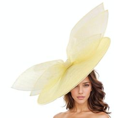 Lemon Yellow Statement Fascinator Hatinator Hat Kentucky Derby Oaks Ladies Ascot Weddings Garden Cocktail Tea Party Headpiece Church Races Eden Fascinator Hat Gorgeous extra large sinamay flat hat trimmed with a pointy bow Measures 48cm wide or about 19 inches This headpiece is mounted with a matching headband. If you prefer a headband to match your hair, please make a note at check out what colour headband you want. This yellow fascinator is perfect for any formal occasion such as a wedding, br Elegant Yellow Headpiece For Summer, Summer Church Fascinator With Structured Crown, Spring Yellow Fascinator With Curved Brim, Spring Yellow Curved Brim Fascinator, Yellow Costume Hats And Headpieces For Spring Wedding, Elegant Yellow Headpieces For Spring, Yellow Hat Fascinator For Garden Party, Yellow Fascinator Hat For Garden Party, Yellow Curved Brim Fascinator For Party