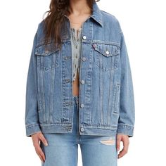 Levi’s Oversized Denim Jacket Levis Oversized Denim Jacket, Oversized Levi's Long Sleeve Denim Jacket, Levi's Denim Blue Cotton Jacket, Levi's Long Sleeve Denim Outerwear, Levis Denim Jacket, Levi's Medium Wash Button-up Denim Jacket, Levis Jacket, Levis Denim, Oversized Denim Jacket