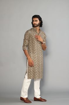 This is a bespoke product, specially crafted for you.  Crafted in Chinese Collar and Full Sleeves Available with a Cotton Pajama in White, It has a hand-block printed design all over it which makes it best outfit for your Wedding Function, Diwali, Eid, Durga Pooja and Cocktail Parties. Do note: Footwear shown in the image are also made to order and can be added separately, but it takes 15 days processing time.  (Slight variation in actual color vs. image is possible) Cotton Sherwani With Gota Work For Wedding, Cotton Block Print Wedding Sets, Wedding Cotton Sets With Block Print, Wedding Cotton Block Print Sets, Wedding Straight Kurta With Block Print, Cotton Kurta With Block Print For Wedding, Cotton Block Print Kurta For Wedding, Wedding Kurta With Block Print For Transitional Season, Bollywood Style Wedding Kurta With Block Print