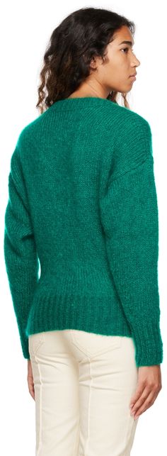 Knit mohair and nylon-blend sweater. Rib knit crewneck, cuffs, and hem. Supplier color: Emerald Knit Crewneck, Isabel Marant, Rib Knit, Emerald, Men Sweater, Crew Neck, Knitting, Free Shipping, Green