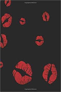 red lipstick kisses on black background