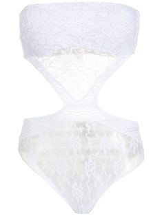 White lace body from AMIR SLAMA featuring strapless, sleeveless, cut-out detailing and lining. | AMIR SLAMA Lace Body Lace Body, Body Colour, White Lace, Fashion Branding, Cut Out, Womens Tops, Lingerie, Top Outfits, Boutique