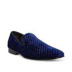 Steve Madden-Lifted Smoking Loafer The Lifted smoking loafer by Steve Madden is a perfect blend of trend-right design and classy charm. Styled with embossed patterns on the velvet upper and topped off with an elegant almond toe, this slip-on loafer is sure to turn heads in no time. Blue Slip-on Dress Shoes For Party, Elegant Blue Slip-ons For Formal Wear, Elegant Blue Slip-ons For Formal Occasions, Formal Blue Loafers With Textured Sole, Elegant Blue Dress Shoes With Textured Sole, Blue Slip-on Loafers For Formal Occasions, Elegant Blue Slip-ons For Work, Blue Elegant Round Toe Slip-ons, Elegant Blue Round Toe Slip-ons