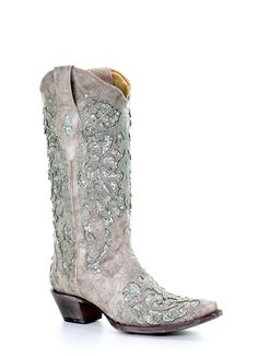 PRICES MAY VARY. Stunning Elegance: Beautiful white boot adorned with glitter inlay, intricate embroidery, and carefully placed crystals; perfect for special occasions All-Day Comfort: Smooth leather lining, cushioned leather insole, and a 2-inch stacked heel provide maximum comfort Premium Craftsmanship: Made from high-quality cowhide with a 13" shaft height and sturdy pull-on straps Versatile Style: Elegant snip toe design complements wedding dresses and other formal outfits Durable Build: Leather outer sole with a rubber heel cap ensures long-lasting wear Country Shoes Boots, Cowgirl Boots Wedding, Classic Black Boots, Cowgirl Wedding, Country Shoes, Bota Country, Leather Cowgirl Boots, Wedding Shoes Comfortable, Handcrafted Boots