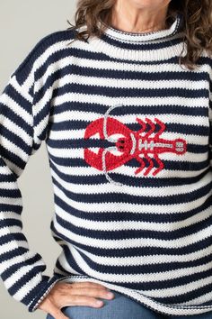 Nautical Sweaters, Duffy Boat, Fun Sweaters, Lobster Sweater, Nautical Clothing, Nautical Sweater, Nautical Accessories, Maine Lobster, Recycled Sari Silk