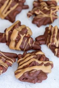 chocolate covered cookies with peanut butter drizzled on them