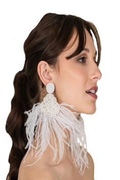 Ostrich Feathers Earrings | Feather jewellery | Bohemian Earrings | Fluffy ostrich feather earrings | Lightweight earrings, Gif t for her | You can't help but fall in love with the Ostrich Hand-made Earrings, not just because they conceal a bare neck but also due to the drama in their detail. These dangle earrings manage to look cute and glorious at the same time, all while plucking not a single feather out of an actual ostrich. Put your money where sustainable is by getting yourself this white Elegant White Chandelier Earrings For Summer, White Feather Dangle Earrings, Adjustable White Feather Jewelry, Elegant Feather Dangle Earrings, Elegant Dangle Feather Earrings, Elegant Dangle Earrings With Feathers, Bohemian White Chandelier Earrings For Party, Adjustable Feather Jewelry For Weddings, Elegant Feather Drop Earrings