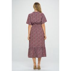 Our Bethany dress is a perfect blend of comfort and style for any occasion. This flowy dress features a flattering smocked waist and wide half sleeve. This dress complements all body types. Whether you're going out for brunch with friends or attending a garden party, this dress is sure to make you stand out. Material: 100% Polyester. Machine washable Casual V-neck Midi Dress With Smocked Back, Spring Midi Smocked Dress With Ruffle Hem, Spring Maxi Smocked Dress With Gathered Waist, Spring Smocked Maxi Dress With Gathered Waist, Spring Knee-length Smocked Dress With Gathered Waist, Casual Flowy Rayon Maxi Dress, Spring Knee-length Dress With Elastic Waistband, Casual Rayon Maxi Dress With Flowy Skirt, Casual Midi Dress With Ruffle Hem