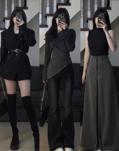 Korean Outfit Street Styles, Women In Black, Korean Casual Outfits, Everyday Fashion Outfits, Black Outfits, Looks Street Style, Easy Trendy Outfits, Asian Outfits