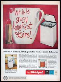 an advertisement for whirlpool appliances with a coffee cup and toaster next to it