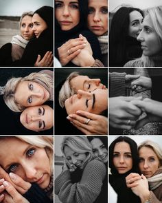 many different pictures of women with their hands on each other's faces and fingers