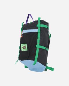 the back side of a backpack with straps hanging from it's shoulder and two pockets on