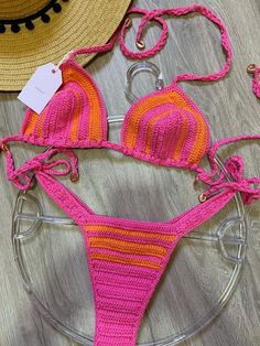 Pink Handmade Crochet Bikini – Sunset and Swim Fabric Crochet, Handmade Bikinis, Crochet Unique, Boho Swimwear, Suit Swimsuit, Lace Formal Dress, Swimwear Tankini, Beach Swimwear, Lace Dress Long