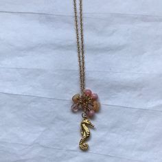 New & Unworn! Sterling Silver 14k Gold Dipped Sea Horse Necklace With Coral, Rose Quartz, & Crystal Beads. No Trades! Bundle & Save! Beach; Seashell; Nautical; Tropical; Gemstones; Healing Crystals; Beachy; Summer Sea Horse Necklace, Coral Crystal, Seahorse Necklace, Beachy Summer, Coral Rose, Horse Necklace, Sea Horse, Gold Dipped, Gold Orange