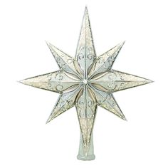 a glass christmas ornament in the shape of a star on a white background