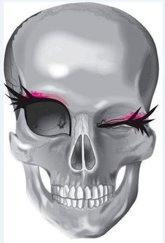 a drawing of a skull with pink eyeliners on it's eyes and the words, sisters don't sleep we rest one eye up