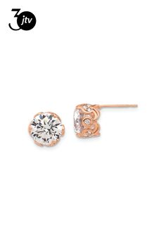 10k rose gold polished cubic zirconia stud earrings. Measure approximately 3/8"L x 3/8"W and have push backings. Gold Polish, 10k Gold, Cubic Zirconia, Stud Earrings, Rose Gold, Gold