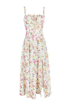 Summer Floral Midi Dress For Brunch, Midi Sundress For Summer Brunch, Feminine Summer Midi Dress For Garden Party, Elegant Summer Maxi Dress With Ditsy Floral Print, Summer Midi Dress With Spaghetti Straps For Brunch, Feminine Summer Daywear Maxi Dress, Feminine Summer Maxi Dress For Daywear, Spring Midi Sundress For Brunch, Feminine Midi Dress For Summer Garden Party