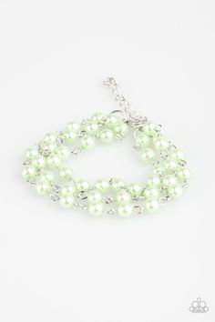 Three strands of green pearls join around the wrist, creating timeless layers. Features an adjustable clasp closure.

 Sold as one individual bracelet. Green Bracelet, Green Pearls, Silver Chain Bracelet, Paparazzi Accessories, Stage Name, Name Bracelet, Paparazzi Jewelry, Bracelet Collection, Silver Pearls