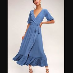 Reposhing This Item I Purchased From @E_ko. Loved It, But Sadly Didn’t Fit Me But Will Look Amazing On Someone Else! Questions? Leave A Comment Below! Babyshower Dress, Floral Print Midi Dress, Blue Midi Dress, Maxi Wrap Dress, Casual Summer Dresses, Printed Midi Dress, Slate Blue, Maternity Dresses, Day Dresses