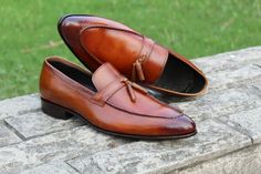 Crafted Leather Brown Leather Tassel Loafers Dress Shoes on Storenvy Brown Tassel Loafers For Business With Flat Heel, Brown Flat-heel Tassel Loafers For Business, Business Brown Tassel Loafers, Elegant Brown Tassel Loafers For Business Casual, Formal Tassel Loafers With Round Toe For Spring, Elegant Tassel Loafers For Fall Formal Occasions, Elegant Tassel Loafers For Formal Fall Occasions, Elegant Fall Tassel Loafers For Formal Occasions, Elegant Leather Tassel Loafers For Semi-formal Occasions