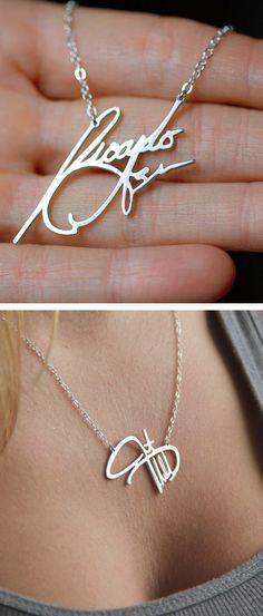 Turn your signature into a necklace - cute gift idea Signature Sterling Silver Name Necklace, Signature Sterling Silver Name Necklace For Anniversary, Sterling Silver Signature Jewelry For Personalized Gift, Signature Engraved Sterling Silver Name Necklace, Signature Silver Wedding Necklaces, Engraved Sterling Silver Signature Necklace, Silver Signature Necklace For Wedding, Engraved Sterling Silver Name Necklace, Engraved Sterling Silver Signature Name Necklace