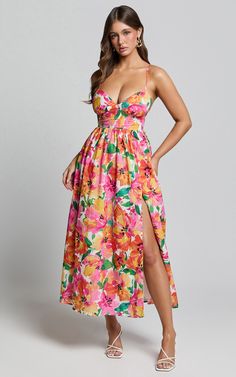 Shairah Midi Dress - Cross Back Gathered Sweetheart Dress in Bloom Weekend Activities, Midaxi Dress, Sweetheart Dress, Multicolor Dress, Dress Midi, Midi Length Dress, In Bloom, Thigh Highs, Sweetheart Neckline