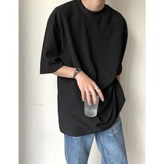 47493816746272|47493816779040|47493816811808|47493816844576 Black Half Sleeve T-shirt For Streetwear, Black Half Sleeve Shirt For Streetwear, Casual Black Top For Streetwear, Casual Black Tops, Casual Black Short Sleeve Tops, Oversized Black Basic Shirt, Plaid Vest Men, Mens Dress Jackets, Loose Tshirt