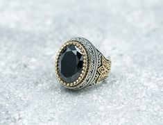 * Men handmade silver sterling ring with black zircon gemstone. Gemstone can be changed to dark blue as well. Please message for other color options. * Product Weight: Approximately 20.5 grams ( May differ due to sizing and handmade structure) ( 1 ounce = 28.5 grams ) * Preparation Time usually 1-3 days. All rings are designed and hand crafted by us.Your product may differ slightly from the one on picture since we hand craft each ring individually. SIZING * All sizes are available since we hand Classic Stone Rings For Formal Occasions, Classic Rings With Stones For Formal Occasions, Classic Formal Rings With Stones, Luxury Onyx Men's Ring As A Gift, Luxury Black Onyx Men's Ring, Luxury Men's Onyx Ring For Gift, Onyx Oval Cabochon Rings For Gift, Luxury Silver Onyx Men's Ring, Zircon Gemstone