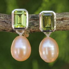 Pearl and peridot drop earrings, 'Attraction' - #Pearl and #Peridot Drop #Earrings #peridotjewelry #greengemstone #augustbirthstone #augustbirthdaygift #birthstonegifts Pearl And Peridot, Gift Catalog, Buy Pearls, Peridot Jewelry, Peridot Green, Hot Jewelry, Peridot Stone, Online Gift, Birthstone Gifts