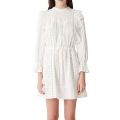 Maje White Eyelet Mini Dress. Size 36eu (Size S Us). Never Worn But The Tags Are Not On It. Name: Ravia Dress Chic Long Sleeve Broderie Anglaise Dress, Broderie Anglaise Long Sleeve Day Dress, Casual Long Sleeve Broderie Anglaise Dress, Chic Long Sleeve Midi Dress With Broderie Anglaise, Fitted Long Sleeve Midi Dress With Broderie Anglaise, Summer Long Sleeve Midi Dress With Broderie Anglaise, Summer Midi Dress With Broderie Anglaise And Long Sleeves, Fitted Long Sleeve Broderie Anglaise Midi Dress, Chic Broderie Anglaise Dress For Daywear