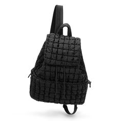 a black backpack on a white background with clippings to the front and bottom