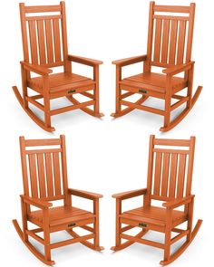 four orange wooden rocking chairs on a white background