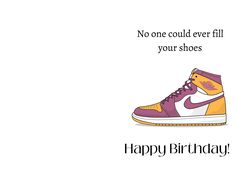 a pair of shoes with the words happy birthday written on it and an image of a shoe