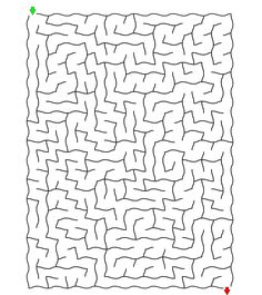 a square maze with an arrow in the middle and one red dot at the end