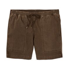 Ideal for summer hikes, fishing, mountain biking, or nearly any warm-weather action, these shorts combine classic design with non-binding comfort. The midweight cotton has a bit of spandex in the weave for built-in give. With an elastic waistband and drawstring for security, there’s no need for a belt. Pockets are on-seam in the front and covered with Velcro-secure flaps in the back. Side-seam slits help prevent binding when crouching or climbing. Seven-inch inseam. | Filson Granite Mountain Pull On Shorts DarkEarth Size XL Relaxed Fit Bermuda Cargo Shorts For Outdoor, Summer Knee-length Cargo Shorts For Outdoor Activities, Cotton Bottoms For Hiking In Summer, Casual Bermuda Shorts For Outdoor Activities, Relaxed Fit Hiking Shorts, Stretch Casual Hiking Shorts, Summer Cotton Shorts For Outdoor Activities, Casual Stretch Shorts For Outdoor Activities, Casual Stretch Shorts For Outdoor