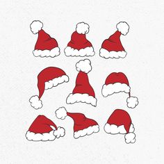 santa claus hats are shown in red and white