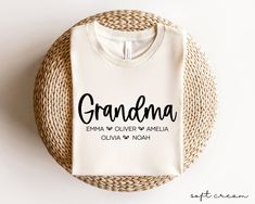 Personalized Grandma Shirt With Grandkids Names, Custom Gift For Grandma TShirt, Mother's Day Gift For Grandma Tee, Nana T-Shirt, Grammy, Mothers Day Gifts  SIZING  ❥ TSHIRT has a modern unisex fit. Runs true to size. ❥ TANK TOP runs small. We consider sizing up for more of a true to size fit. ❥ Please refer to size chart before ordering. Measure your favorite t-shirt armpit to armpit and top to bottom and compare it with the size chart provided to ensure an accurate fit. ❥ Sleeves are rolled up Grandma Tshirt, Twins Gift, Nana T Shirts, Projets Cricut, Grandma Shirt, Twin Mom, Personalized Grandma, Grandma Shirts, Mothers Day Gifts