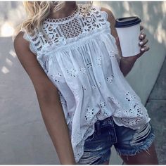 #ad Great shopping ideas for XXL New Boho White Crochet Lace Boho Blouse Top Tank Vtg 70s Insp Womens 2X Plus, Fashion Women's Tops Mode Hippie, Plain Blouse, Hannah Montana, Blouse Sleeveless, Hippie Outfits, Cotton Blouse, Casual Lace, Trend Fashion, Mode Inspiration