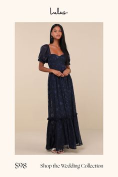 a woman in a long dress with the words shop the wedding collection