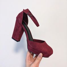 Never Worn, In Original Box Ankle Strap, Platform Size 8 Purple Block Heels With Stacked Heel, Purple Heels With Stacked Block Heel, Burgundy Platform Heels With Pointed Toe, Burgundy Closed Toe Platform Heels, Burgundy Platform Heels With Block Heel, Burgundy Block Heel Platform Shoes, Charlotte Russe, Pink Purple, Block Heels