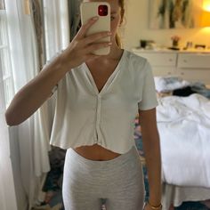 Brandy Melville Shirt, Buttons Down The Front, One Size, Perfect Condition, Never Worn Short Sleeve Shirt With Buttons For Loungewear, Relaxed Fit Top With Buttons For Loungewear, Short Sleeve Tops With Button Closure For Loungewear, Casual Button Tops For Loungewear, V-neck Tops With Buttons For Loungewear, Fitted Button-up Loungewear Top, Fitted Loungewear Tops With Buttons, Fitted Button-up Top For Loungewear, White Button-up Top For Loungewear