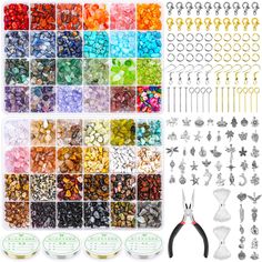 PRICES MAY VARY. GREAT VALUE KIT – Paxcoo gemstone beads jewelry making kit come with 48 colors jewelry beads and crystals well packed with a clear box with 100 silver and gold earring hooks, 100 silver and gold head pins, 100 silver and gold eye pins, 20 lobster clasps, 100 silver and gold jump rings, 50 random pendants, 4 rolls of Jewelry wire(0.5mm&0.8mm), 2 rolls of 1mm crystal thread and 1 pair of pliers, great for earring, necklace, bracelets, craft and jewelry making 48 VARIETY OF COLORS Diy Jewelry Set, Earring Making Supplies, Small Scissors, Jewelry Making Kits, Beaded Boxes, Elastic Rope, Jewelry Making Kit, How To Make Rings, Jewelry Kits