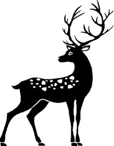 a black and white silhouette of a deer with hearts on it's antlers