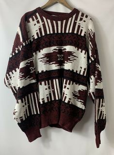 Vintage MTO International Sweater Aztec Print Red White Sweatshirt Size XL. Pre owned Good Condition Has one small stain on the sleeve Measurements are 29” pit to pit 30” in length Aztec Print, White Sweatshirt, Red White, Red And White, Stain, Sweatshirts, Best Deals, Red, White