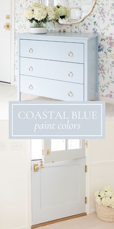 coastal blue paint colors with flowers on the dresser